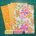 Me and My Sister Dilly Dally retro funky flowers large spots tossed daisies orange yellow white fabric for children's quilts and patchwork
