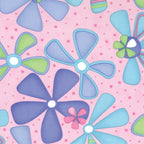 Me and My Sister retro funky flowers pink purple teal fabric for baby quilts and contemporary patchwork sewing projects