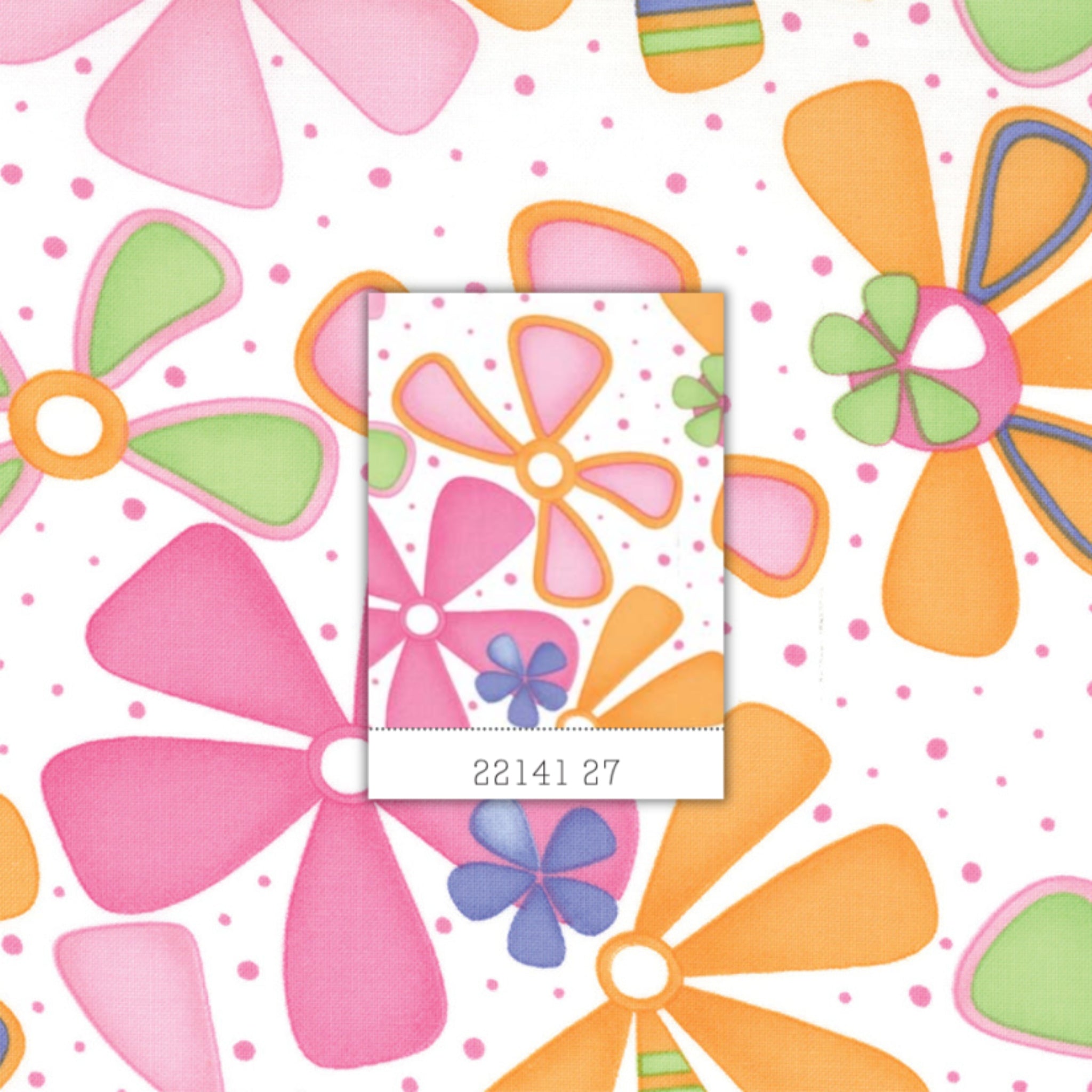 Me & My Sister retro funky flowers white pink orange fabric for children's quilts and contemporary patchwork sewing projects