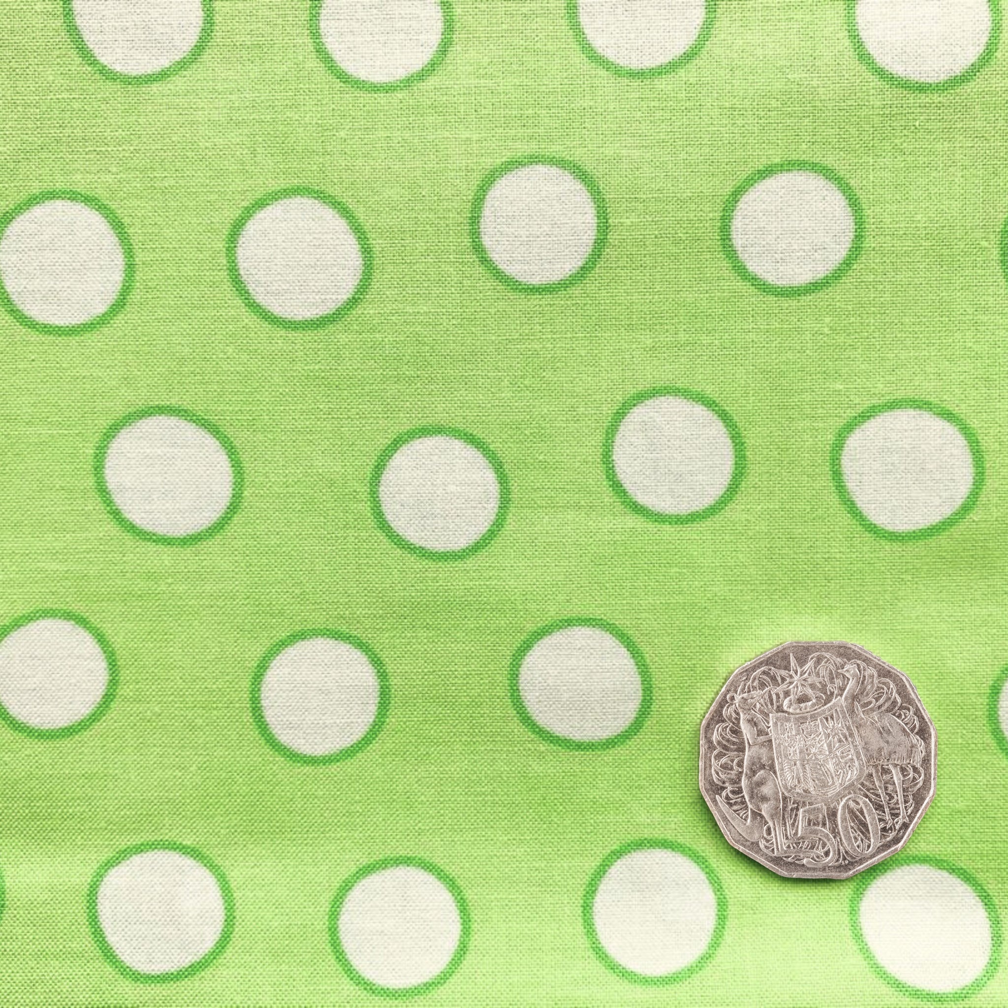 Me and My Sister large white spots green fabric for kid's quilts and patchwork sewing projects