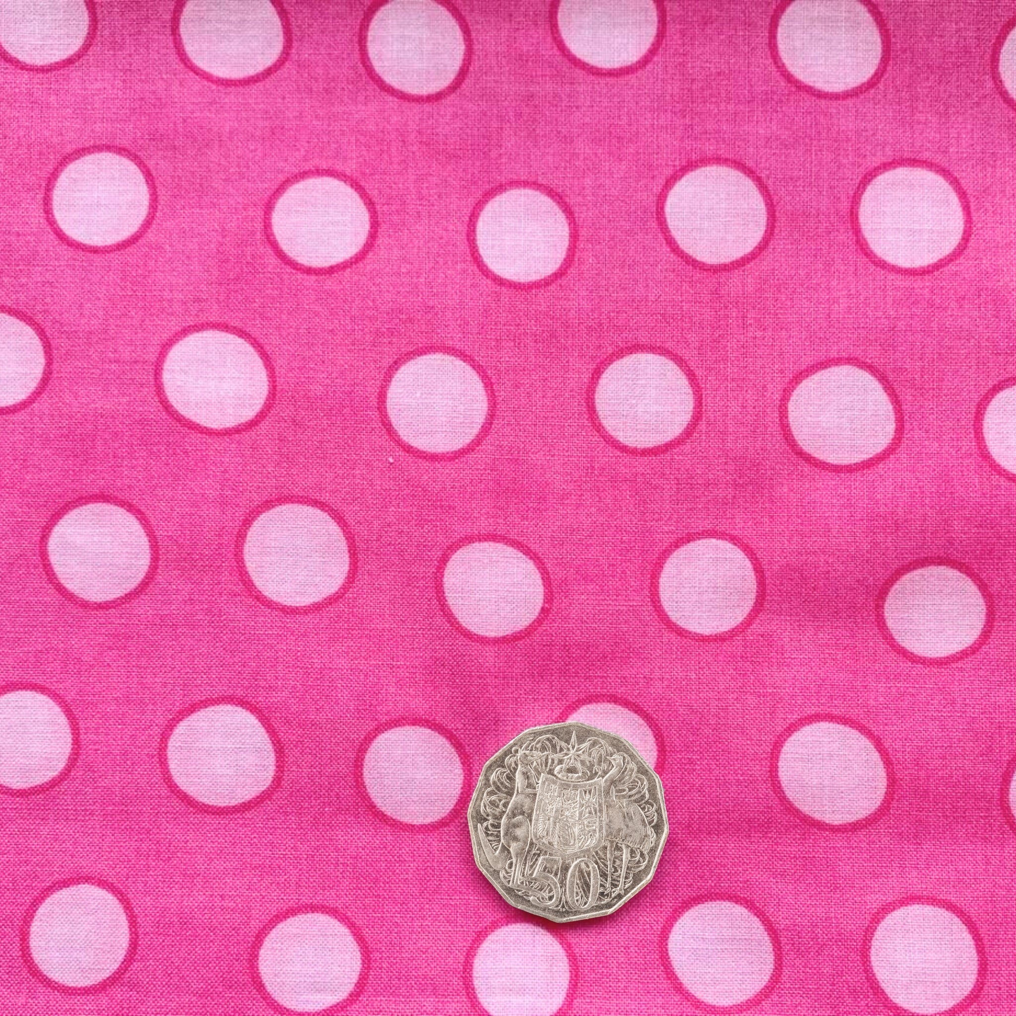 Me and My Sister large pink spots hot pink fabric for baby quilts and patchwork sewing projects