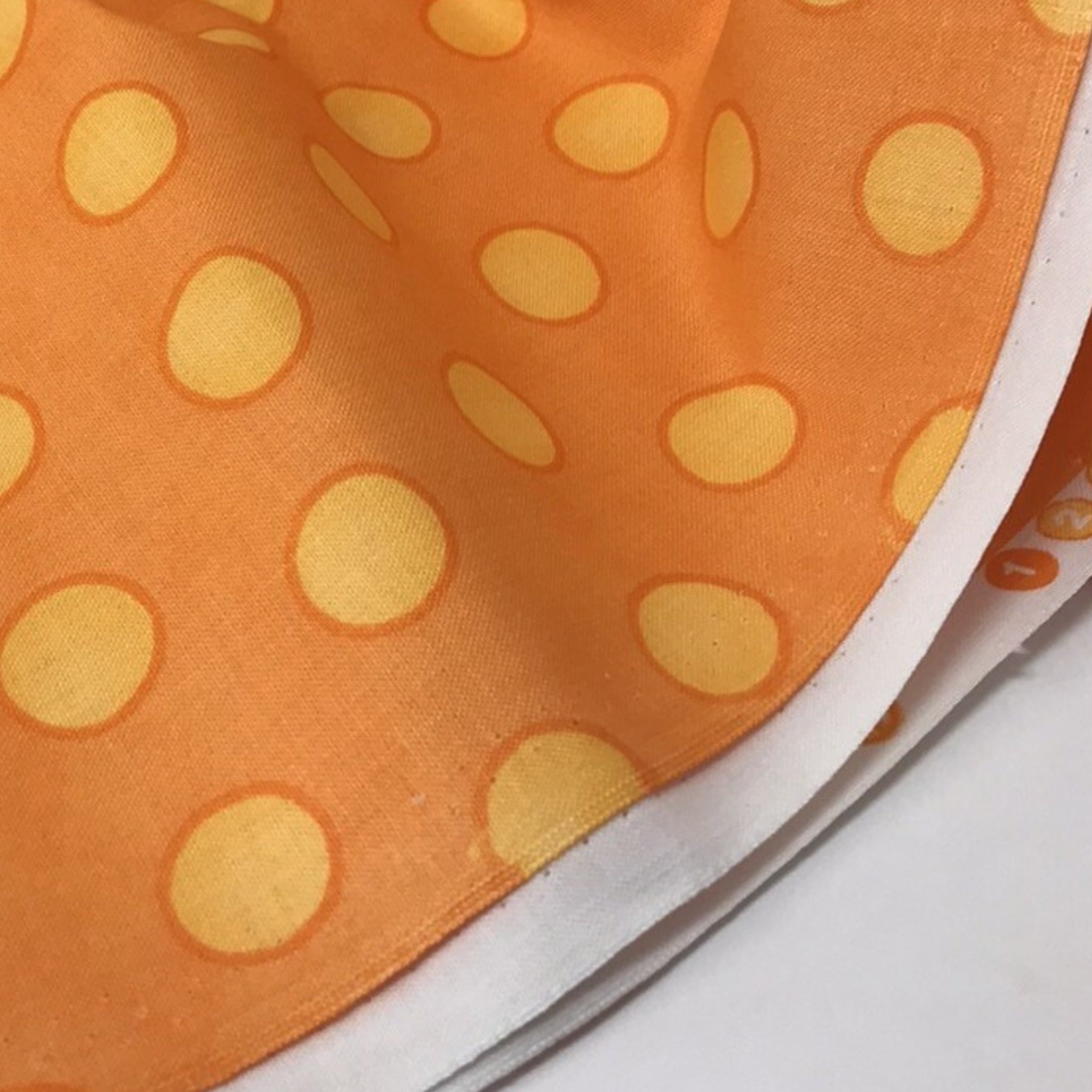 Me and My Sister large yellow spots orange fabric for autumn quilts and modern patchwork sewing projects