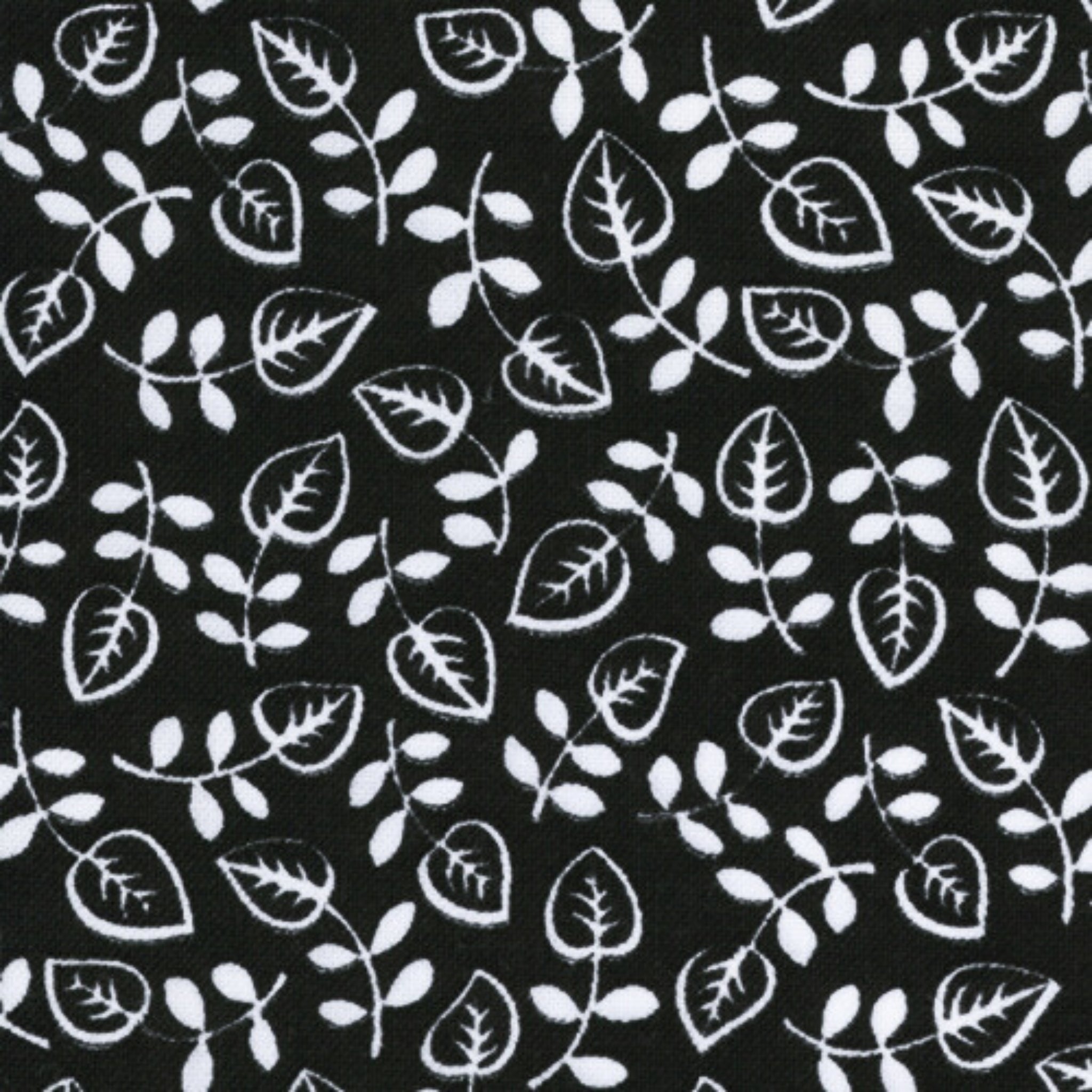 Me and My Sister leafy vine white black fabric for modern quilts and contemporary patchwork sewing projects