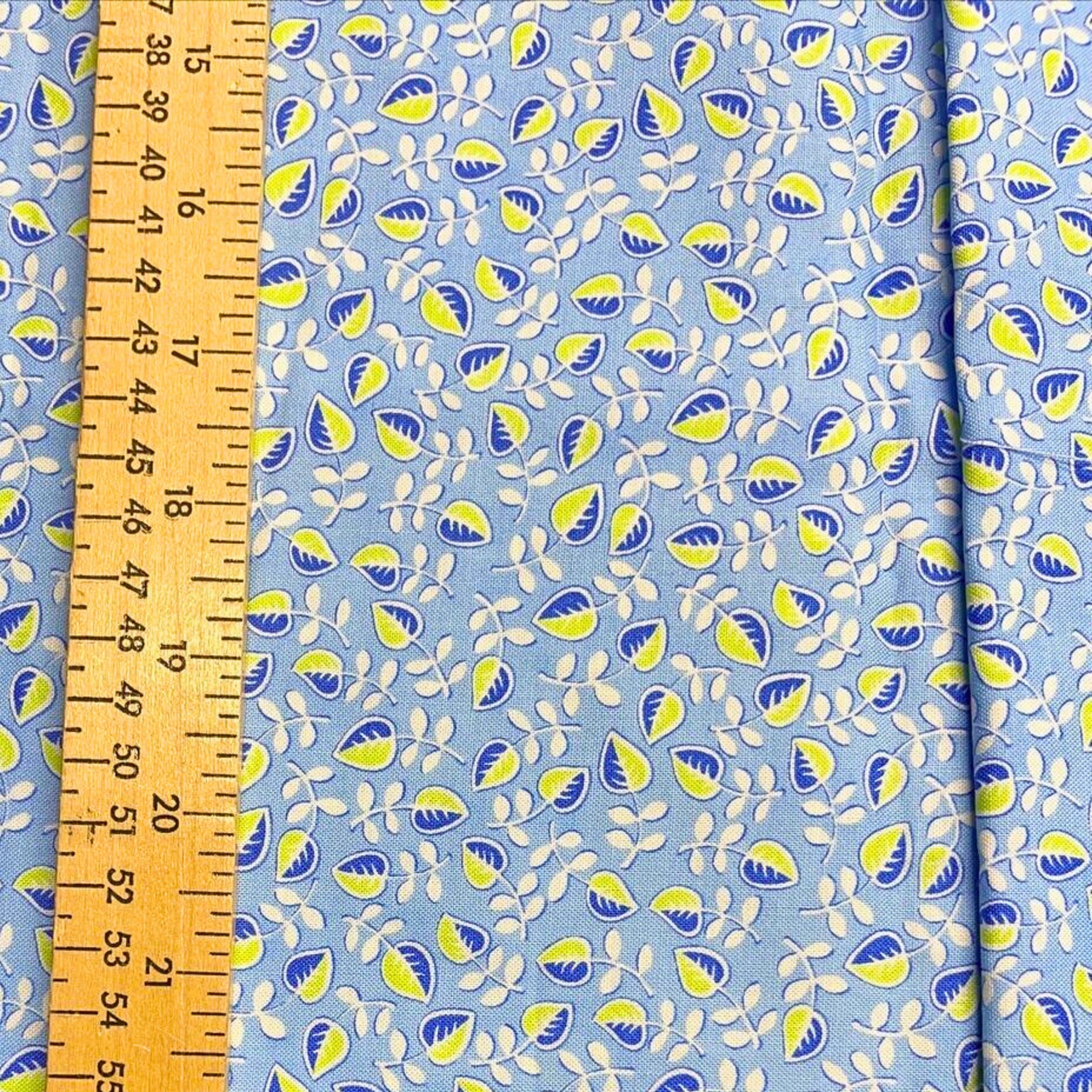 Me and My Sister leafy vine green white periwinkle blue fabric for spring quilts and kid's patchwork sewing projects