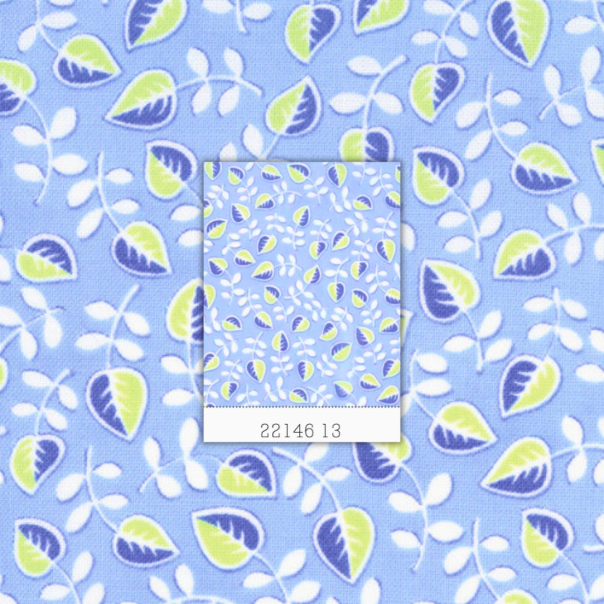 Me and My Sister leafy vine green white periwinkle blue fabric for spring quilts and contemporary patchwork sewing projects