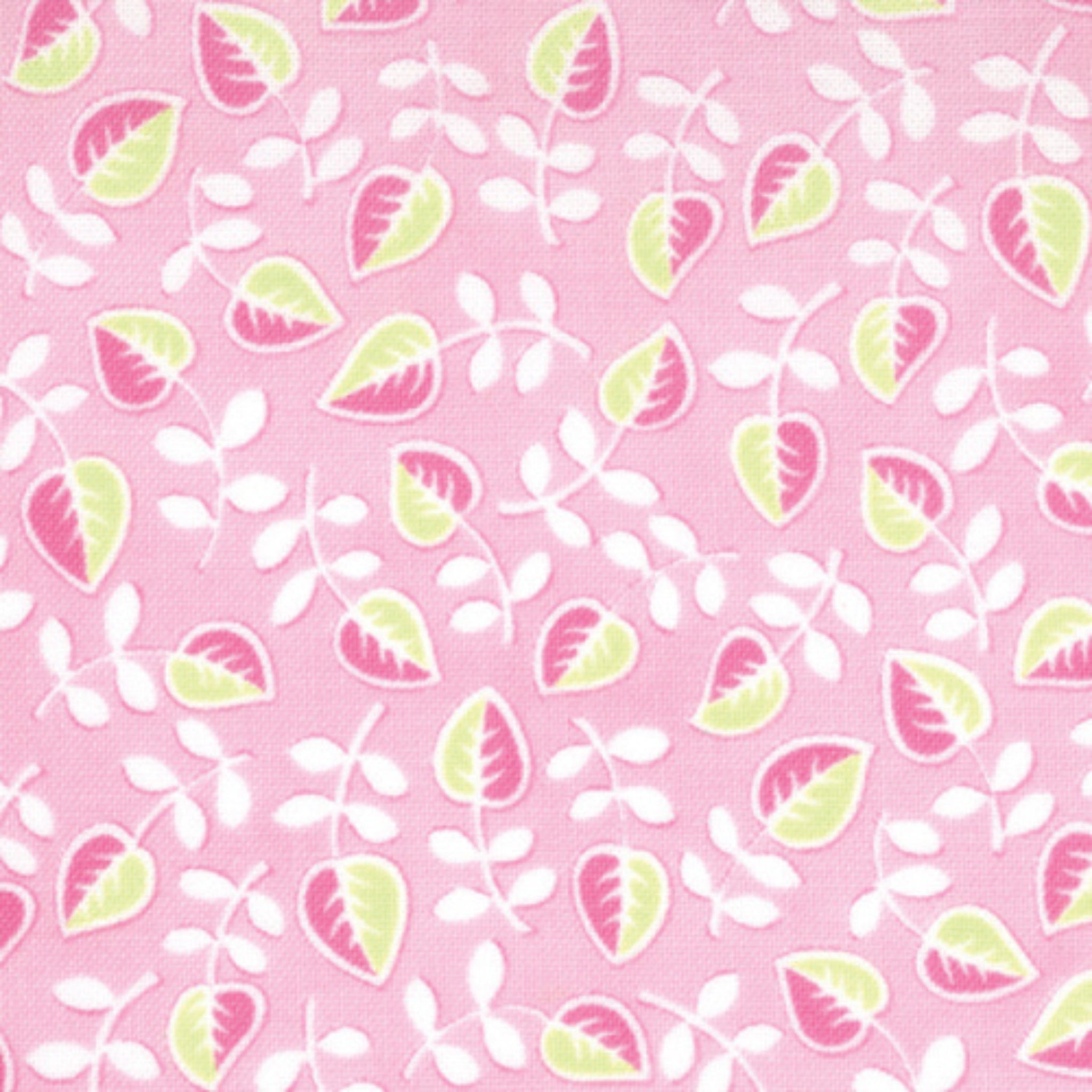 Me and My Sister leafy vine pink green bubblegum pink fabric for baby quilts and contemporary patchwork sewing projects
