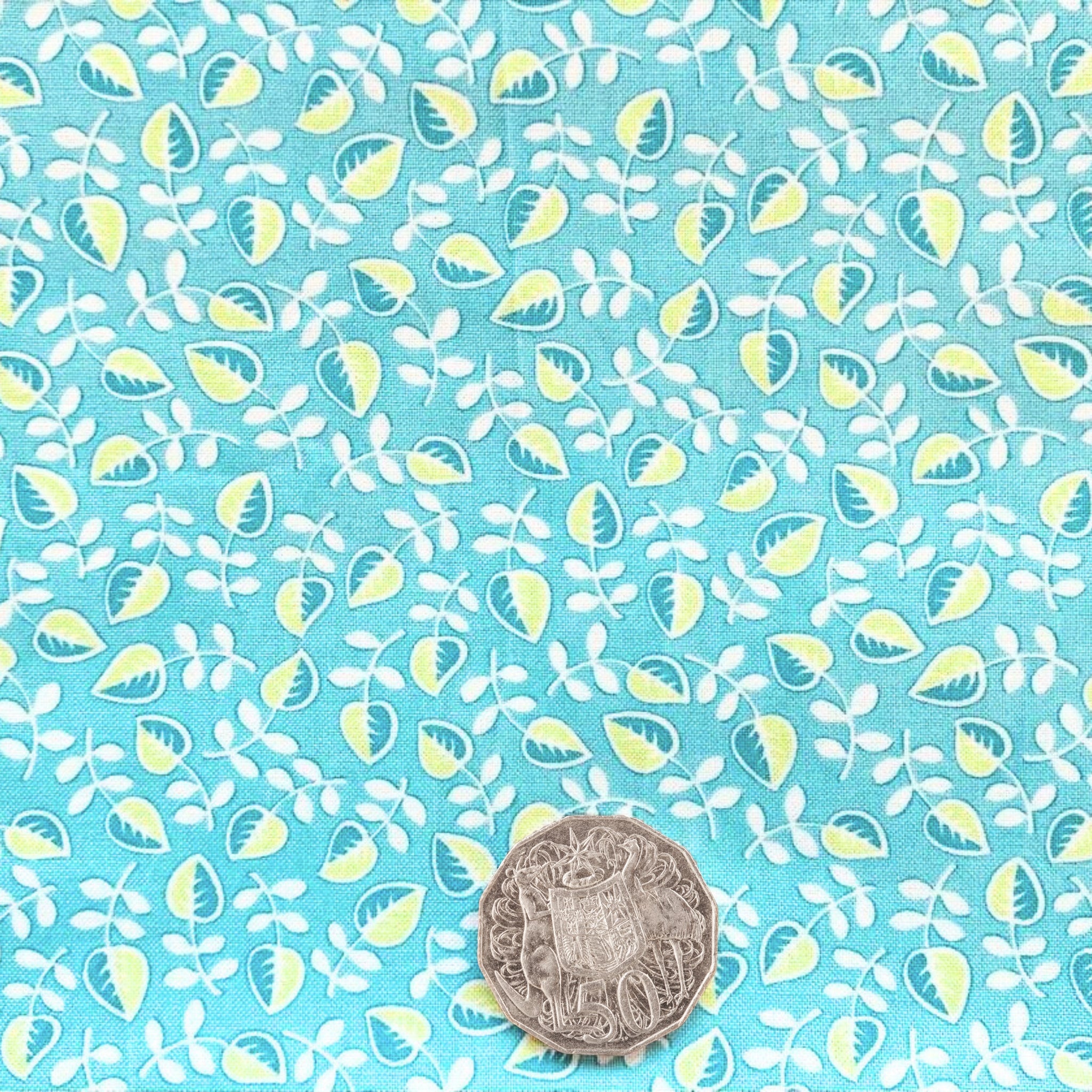 Me and My Sister leafy vine turquoise green fabric for summer quilts and contemporary patchwork sewing projects