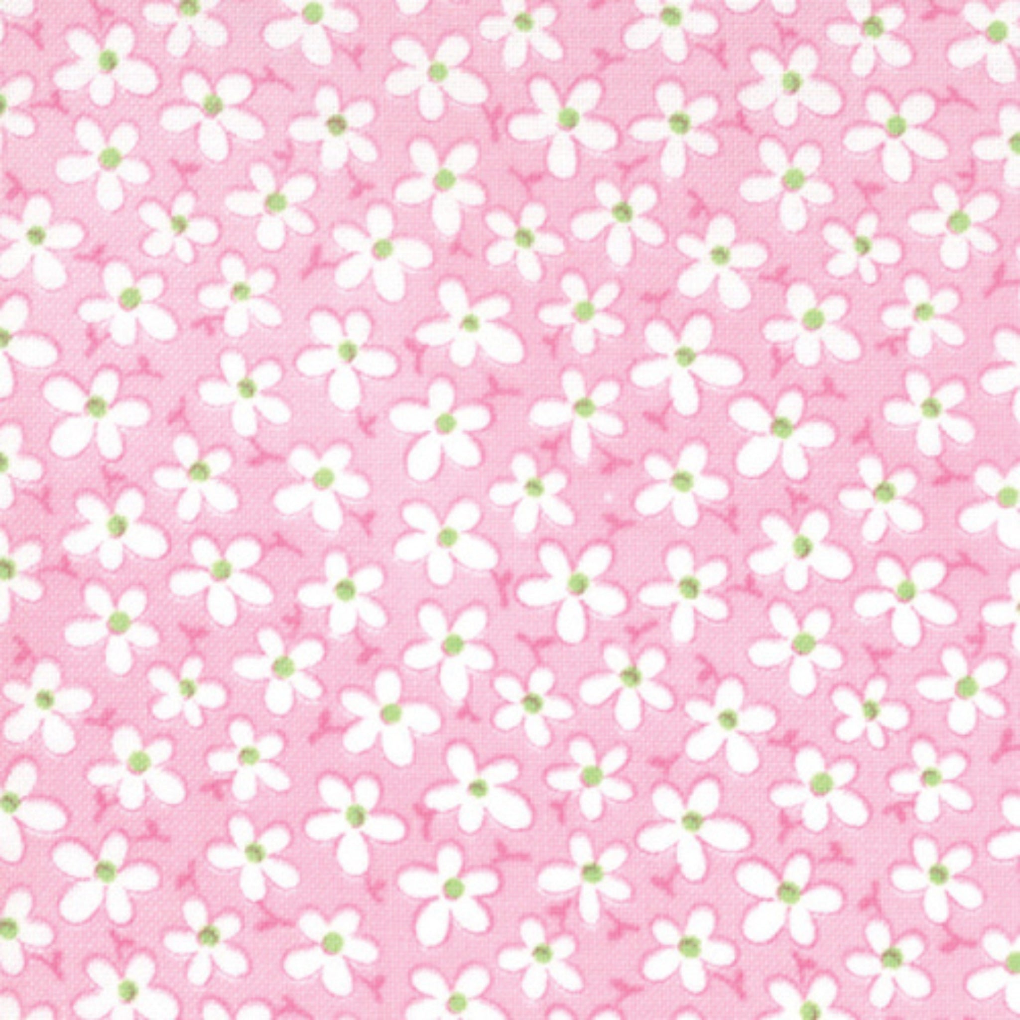 Me and My Sister tossed daisies white pink fabric for baby quilts and contemporary patchwork sewing projects