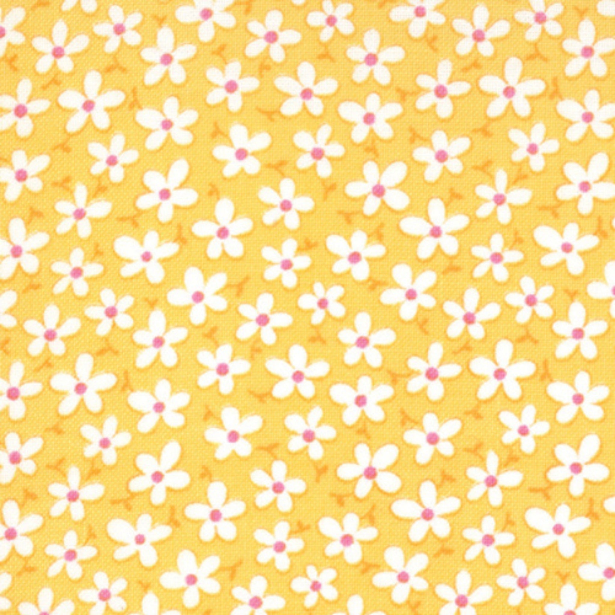 Me and My Sister tossed daisies white yellow fabric for children's quilts and contemporary patchwork sewing projects