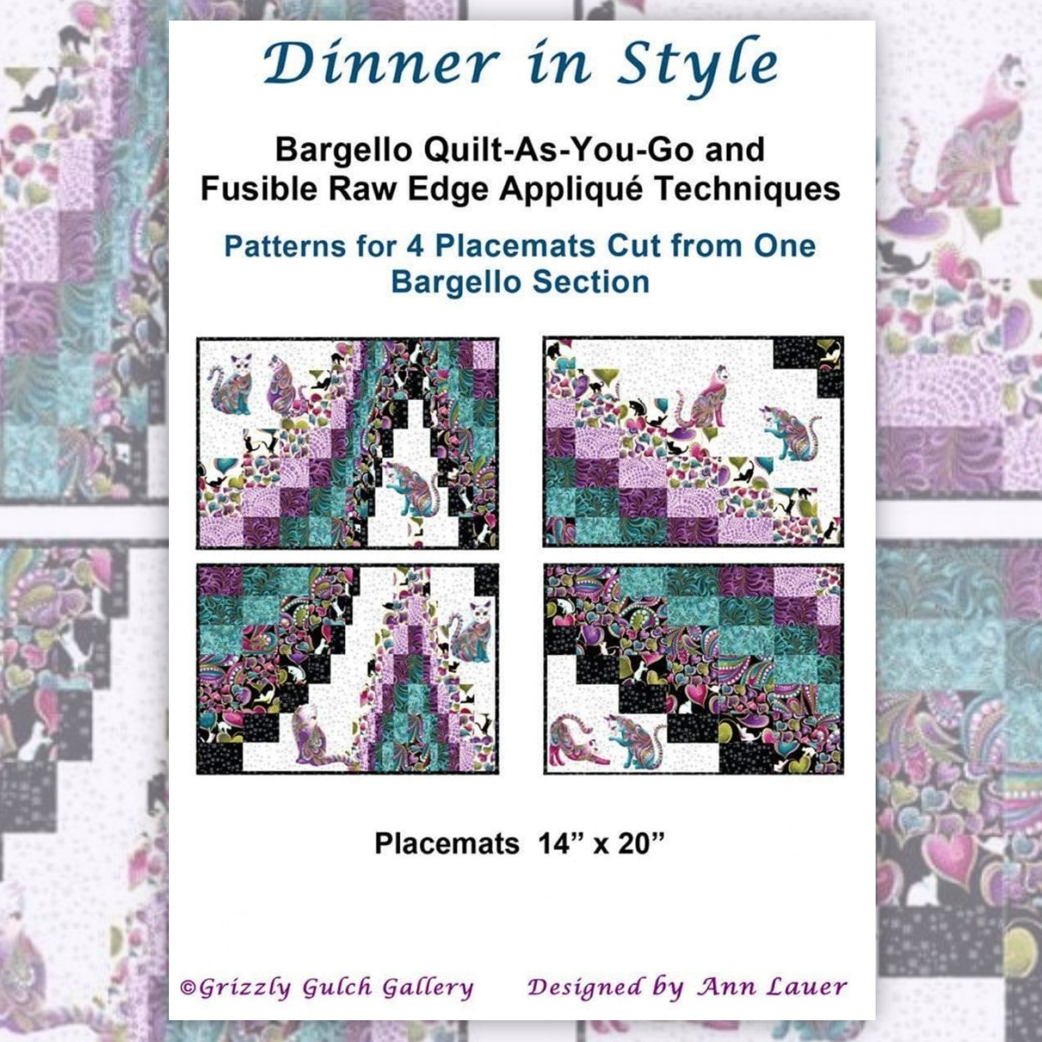 Dinner in Style placemat pattern with cat blocks and a woven dimensional pattern