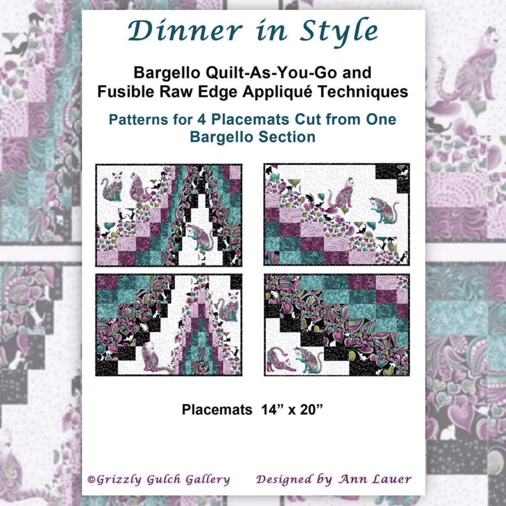 Dinner In Style: Cat-i-tude (Placemat Pattern ONLY) - Ann Lauer of Grizzly Gulch Gallery - Three Wishes Patchwork Fabric