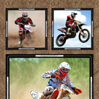 Dirt bike motocross collage panel brown five framed action shots quilting fabric for boys mens quilts wall hangings and motocross gifts