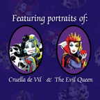 Disney Villains fabric close-up Cruella Evil Queen character portraits purple kids quilting cotton Nutex