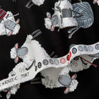 Knitting sheep novelty black fabric with yarn balls and needles for quilts bags and knitter gifts patchwork sewing projects