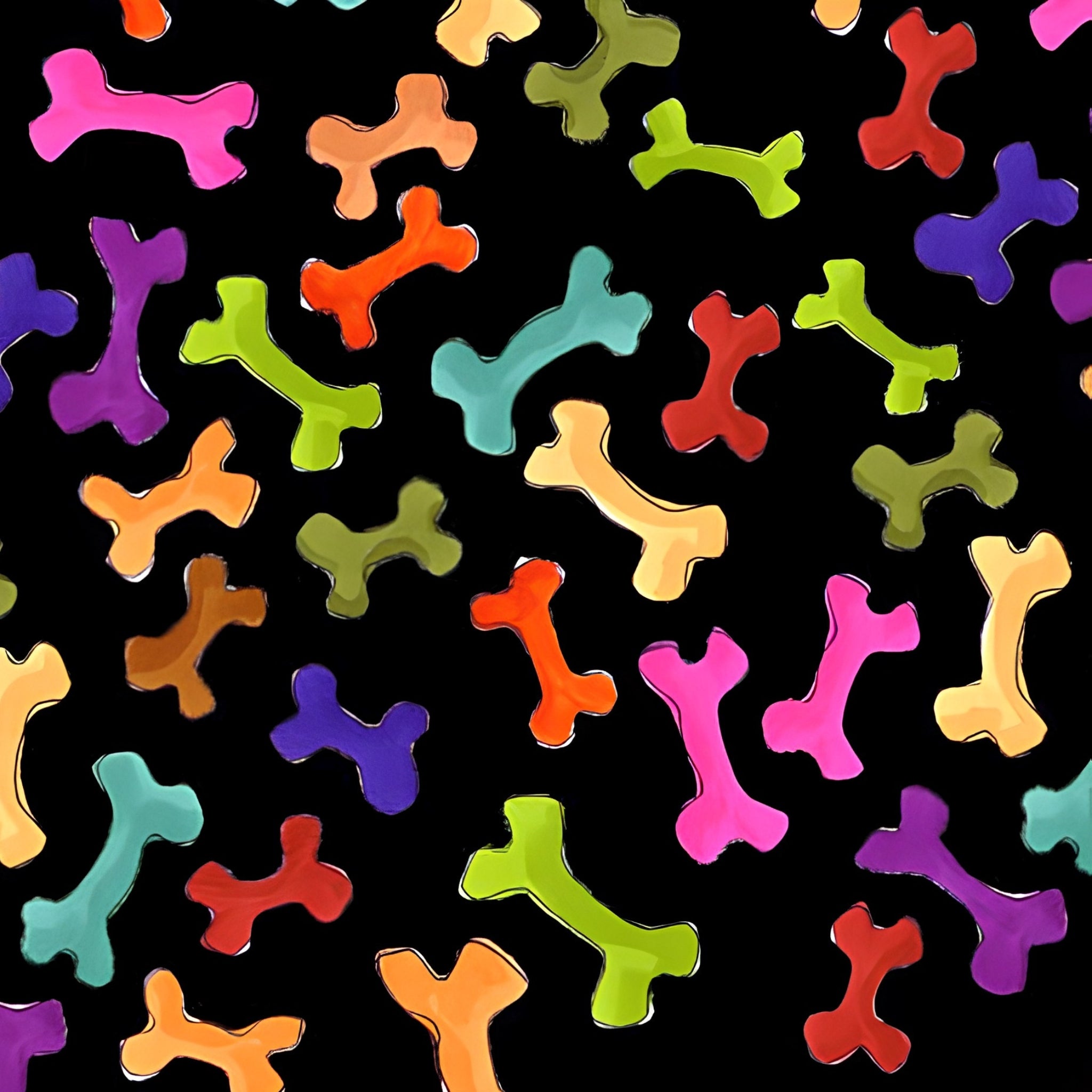 Novelty rainbow dog bones multi-colour black fabric for dog quilts pet accessories and dog lover gifts Loralie Harris Designs
