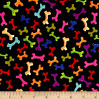 Novelty rainbow dog bones multi-colour black fabric for dog quilts pet accessories and dog lover gifts Loralie Harris Designs