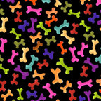 Novelty rainbow dog bones multi-colour black fabric for dog quilts pet accessories and dog lover gifts Loralie Harris Designs