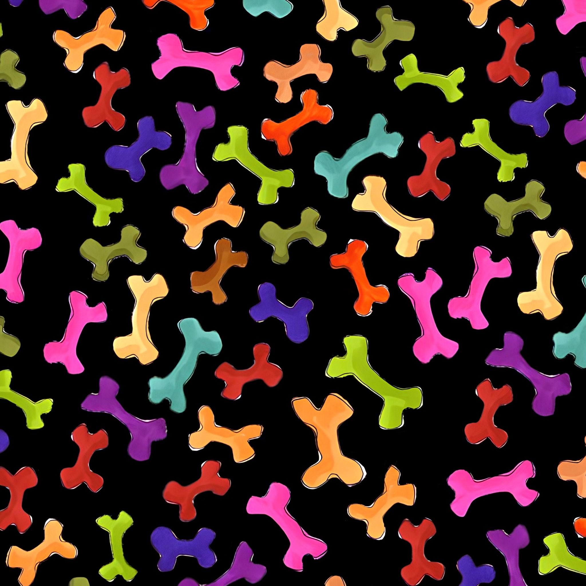 Novelty rainbow dog bones multi-colour black fabric for dog quilts pet accessories and dog lover gifts Loralie Harris Designs