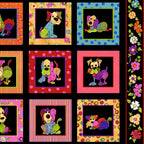 Novelty patchwork dog panel multi-colour black fabric for dog quilts cushions wall hangings and dog lover gifts Loralie Harris Designs
