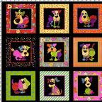 Novelty patchwork dog panel multi-colour black fabric for dog quilts cushions wall hangings and dog lover gifts Loralie Harris Designs