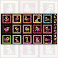 Novelty patchwork dog panel multi-colour black fabric for dog quilts cushions wall hangings and dog lover gifts Loralie Harris Designs