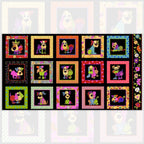 Novelty patchwork dog panel multi-colour black fabric for dog quilts cushions wall hangings and dog lover gifts Loralie Harris Designs