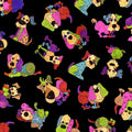 Novelty tossed patchwork dogs multi-colour black fabric for dog quilts tote bags cushions and dog lover gifts Loralie Harris Designs