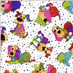 Novelty tossed patchwork dogs multi-colour white black dots fabric for dog quilts tote bags cushions and dog lover gifts Loralie Harris Designs