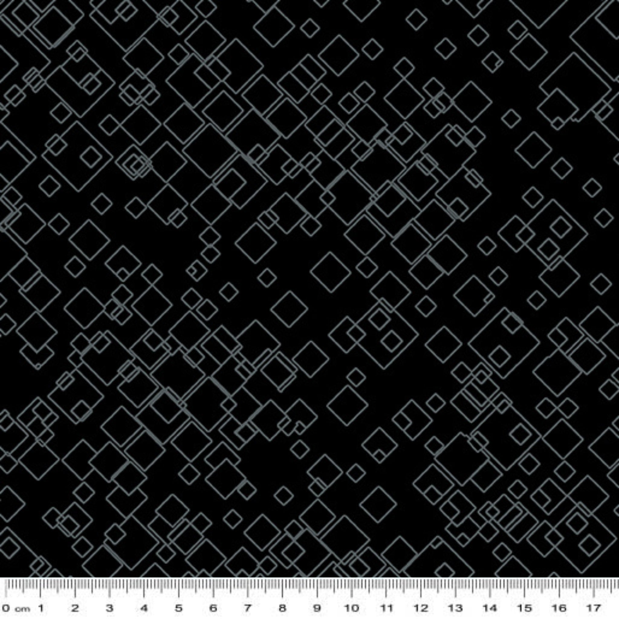 Tonal black geometric print with tossed squares, perfect as a quilt blender