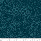 Tonal dark teal geometric print with tossed squares, perfect as a quilt blender