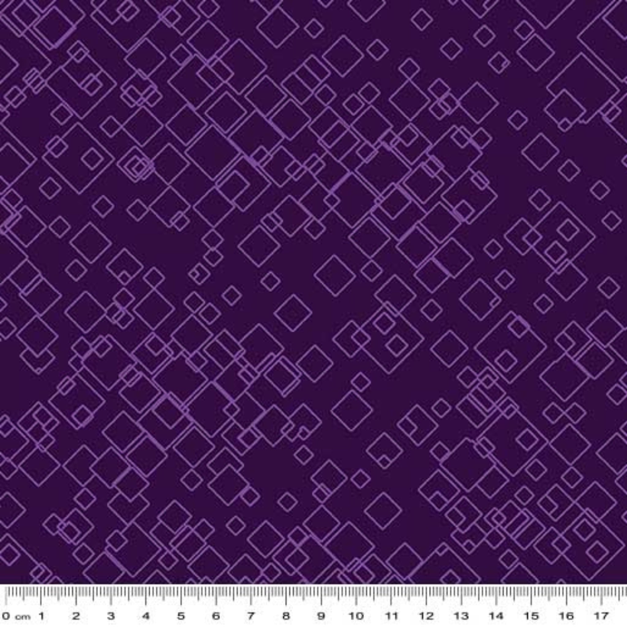 Tonal purple geometric print with tossed squares, perfect as a quilt blender