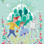 Dorothy's Journey mint sparkle panel Wizard of Oz characters and yellow brick road for quilts sewing projects