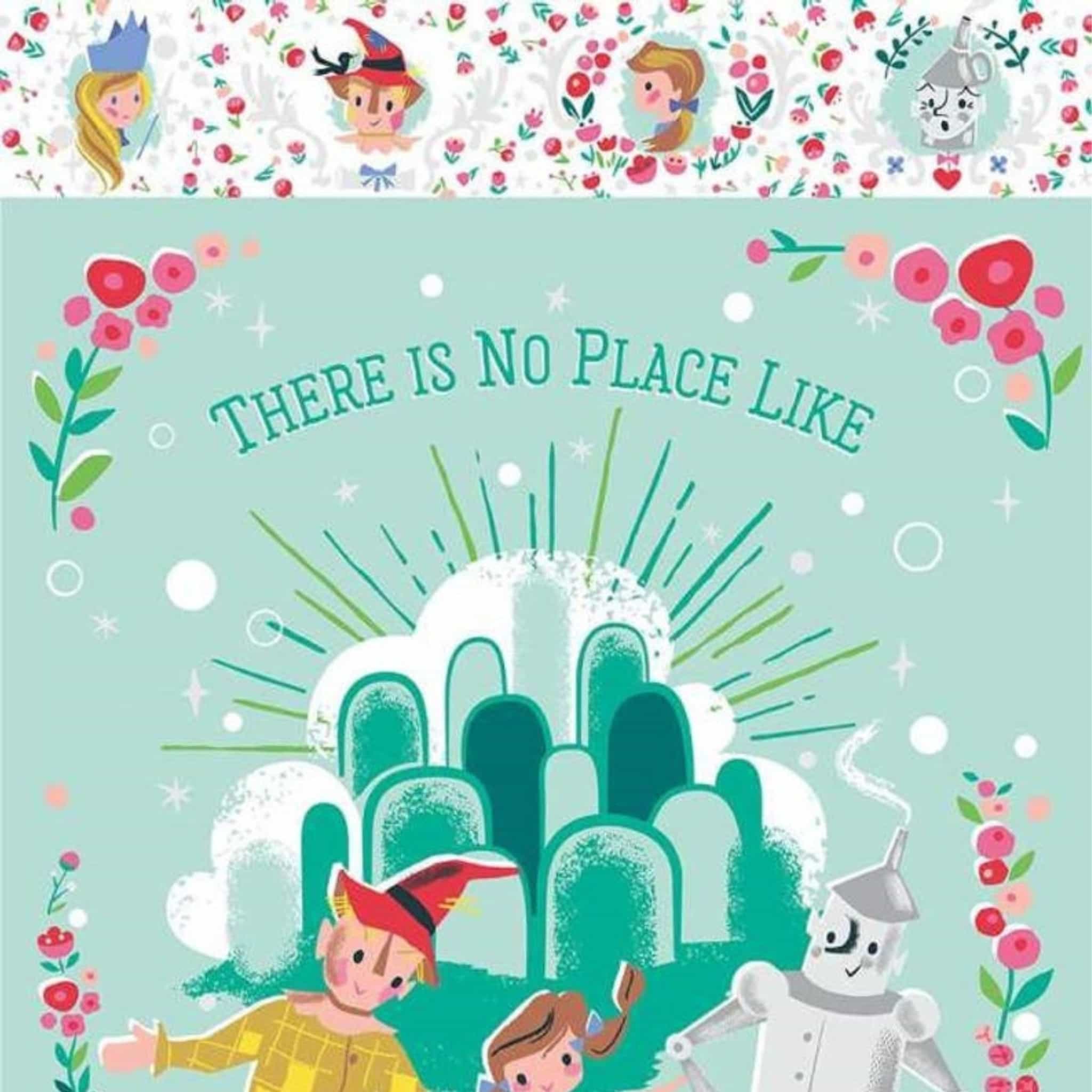 Dorothy's Journey mint sparkle panel Wizard of Oz characters and yellow brick road for quilts sewing projects