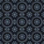 Celtic knotwork dragon medallions slate blue silver deep black background digitally printed blender quilting fabric Jason Yenter In The Beginning Fabrics
