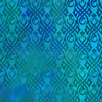 Swirling tribal flame Celtic knotwork motifs deep cobalt navy teal aqua watercolour wash tonal blender digitally printed quilting fabric Jason Yenter In The Beginning Fabrics