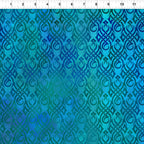 Swirling tribal flame Celtic knotwork motifs deep cobalt navy teal aqua watercolour wash tonal blender digitally printed quilting fabric Jason Yenter In The Beginning Fabrics