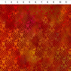 Swirling tribal flame Celtic knotwork motifs deep crimson burnt orange fiery watercolour wash tonal blender digitally printed quilting fabric Jason Yenter In The Beginning Fabrics