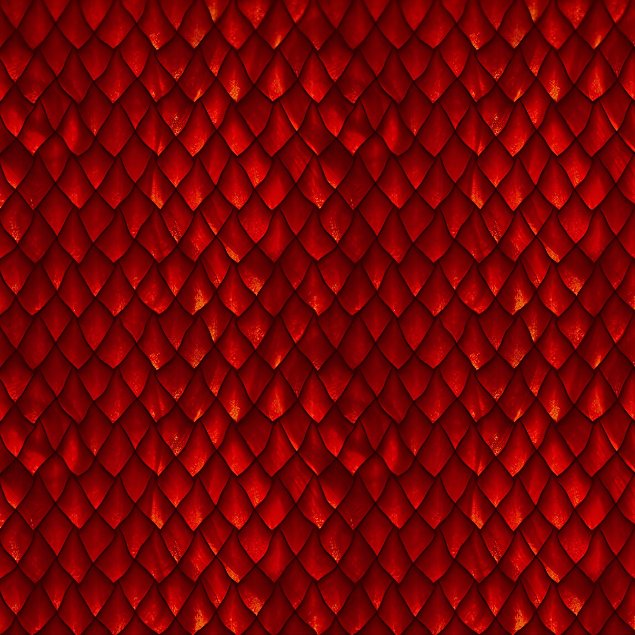 Large overlapping dragon scales deep crimson burgundy fiery amber highlights dark red background digitally printed tonal blender quilting fabric Jason Yenter In The Beginning Fabrics