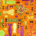 Vintage fashion dresses ball gown polka dot swimsuit handbags sunglasses orange green purple yellow novelty quilting fabric patchwork projects