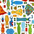Vintage fashion dresses handbags sunglasses accessories multicolour red blue green yellow orange white novelty quilting fabric patchwork sewing projects