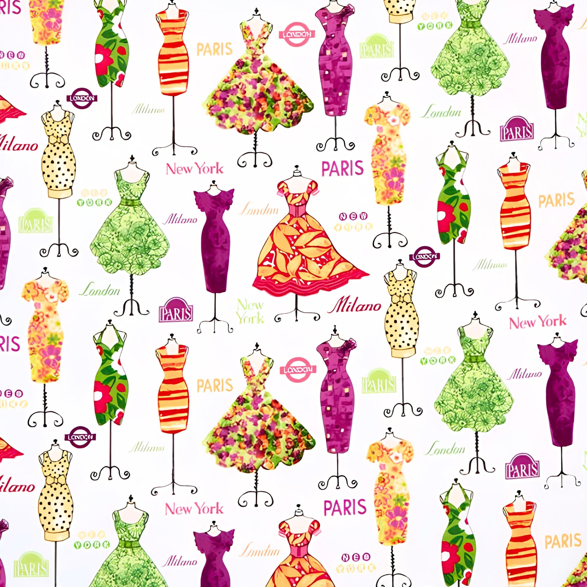 Vintage dresses dress forms Paris London New York Milano white multicolour novelty quilting fabric patchwork projects