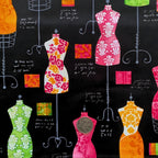 Vintage dress forms mannequins black pink green orange novelty quilting fabric sewing patchwork projects