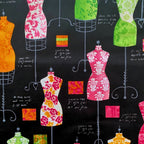 Vintage dress forms mannequins black pink green orange novelty quilting fabric sewing patchwork projects