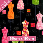 Vintage dress forms mannequins black pink green orange novelty quilting fabric sewing patchwork projects