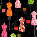 Vintage dress forms mannequins black pink green orange novelty quilting fabric sewing patchwork projects