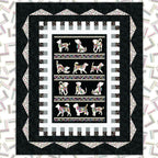 Easy Does It Quilt Pattern cover showing black, white, and geometric borders around dog stripe panel
