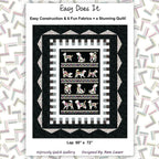 Easy Does It Quilt Pattern cover showing black, white, and geometric borders around dog stripe panel