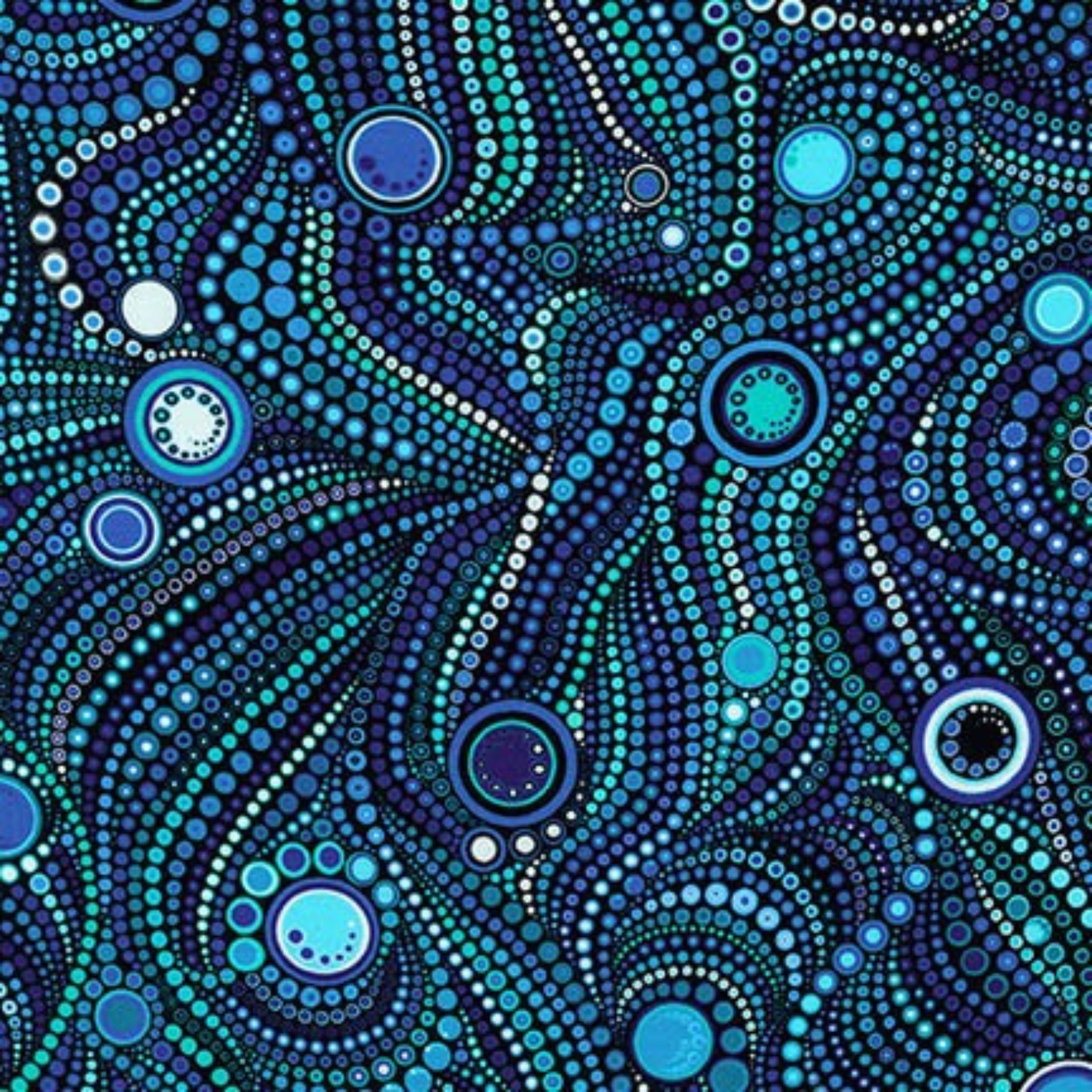 Flowing circles dotted lines blue turquoise purple white fabric for modern quilts art quilts and patchwork sewing projects