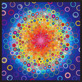 Radiating circle panel rainbow colours pink orange yellow green blue fabric for quilt centrepiece wall hanging and patchwork sewing projects
