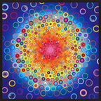 Radiating circle panel rainbow colours pink orange yellow green blue fabric for quilt centrepiece wall hanging and patchwork sewing projects